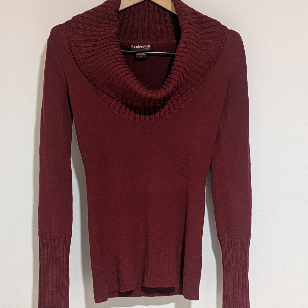 Hooked Up by IOT Women's Burgundy Cowl Neck Sweater